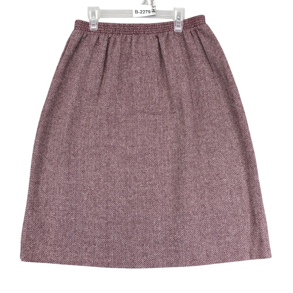 Vintage 90s Blair Burgundy Herringbone Wool Blend Skirt Sz PM Knee Length Preppy